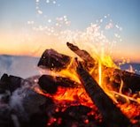lit bonfire in closeup photography